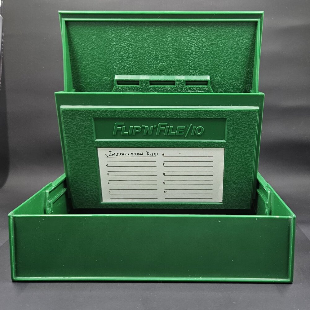 Vintage 80's FLIP'N'FILE 10 Green 5-1/4" Floppy Disk Diskette Storage Case